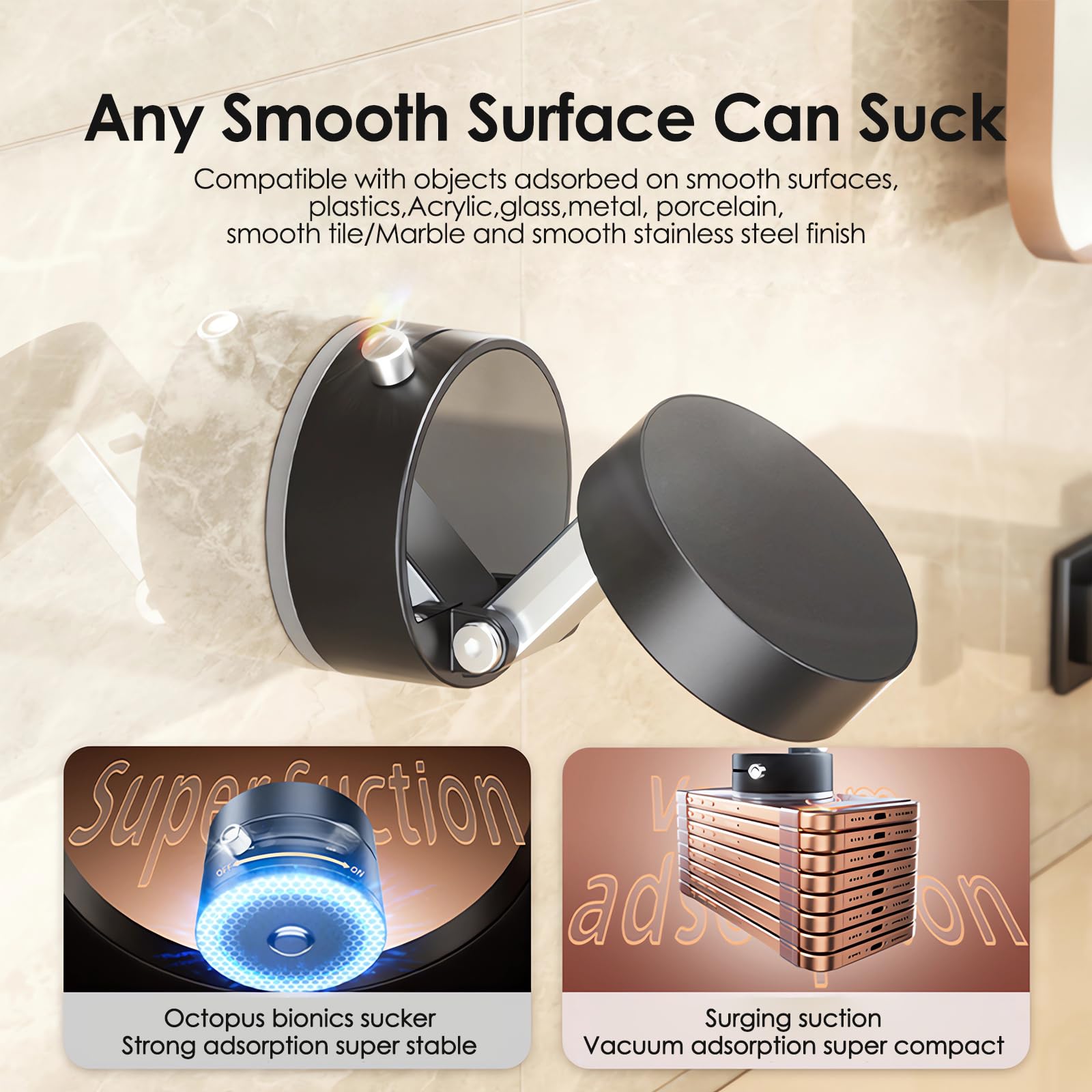 Shker Vacuum Magnetic Suction Phone Mount - Hands-Free Shower Holder for Car/Gym/Mirror, Compatible with iPhone & Android, Black